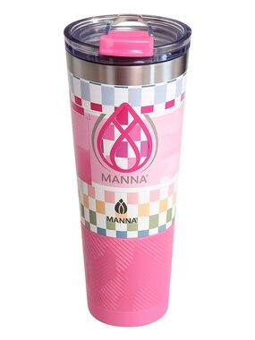 NWT Manna Sahara 20 oz Pink Checkerboard Stainless Steel Travel Tumbler Mug